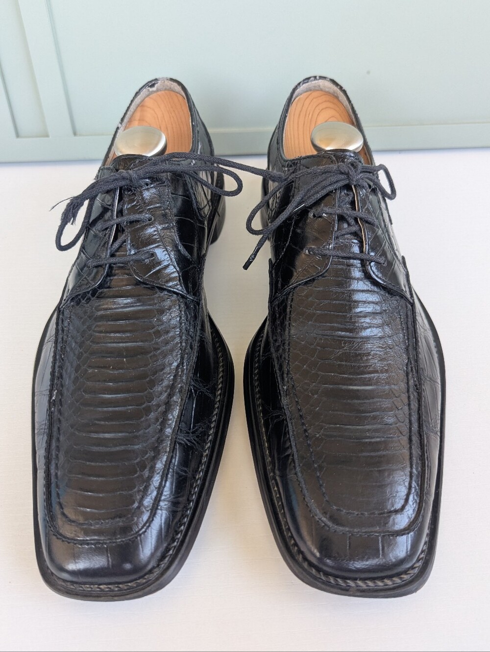 Stacy Adams Genuine Snake Black Lizard-Texture Leather Lace-Up Oxfords